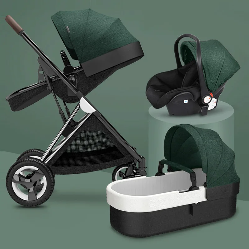 

С высоким обзором коляска 3 в 1 Роскошная коляска с подкладкой коляска может сидеть лежа перевозки новорожденных четырехколесная коляска с ...