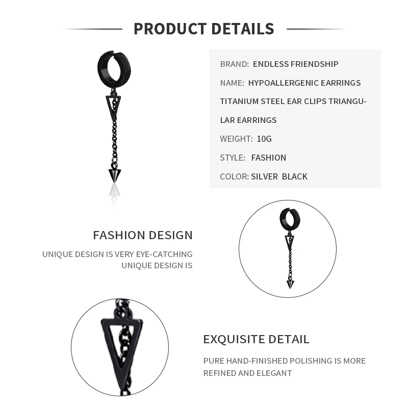 CUTEECO Korean version of black punk earrings hypoallergenic earrings titanium steel ear clip triangle earrings 
CUTEECO Korean version of black punk earrings hypoallergenic earrings titanium steel ear clip triangle earrings