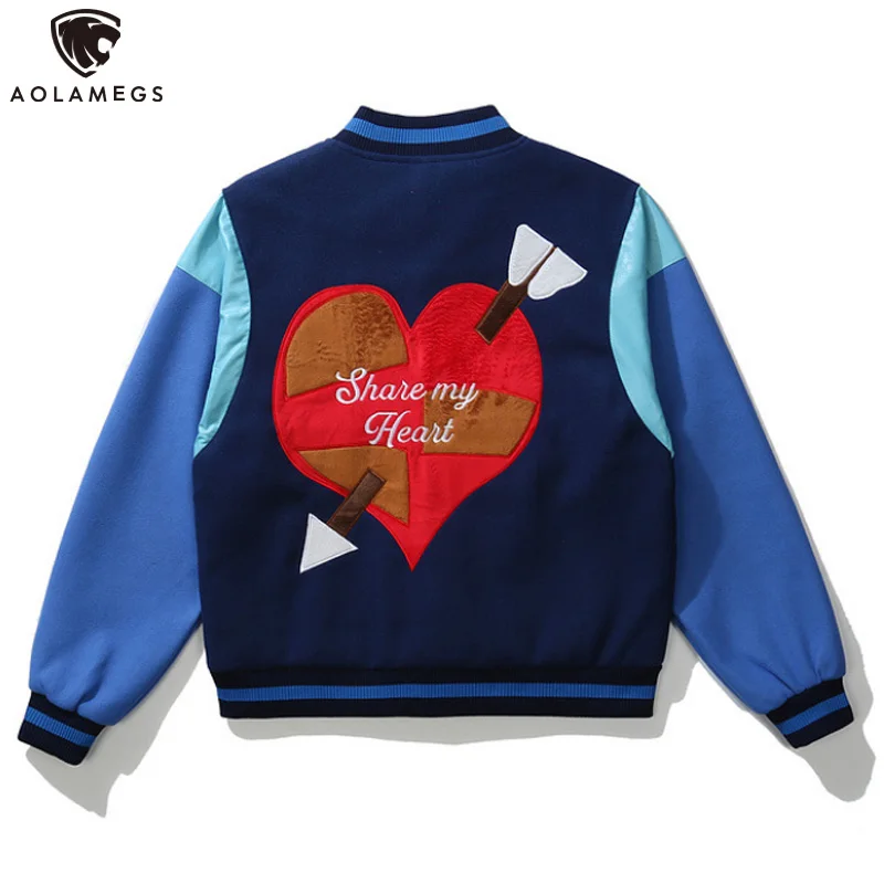 Aolamegs Bomber Jacket Men Letter Embroidery Heart-shaped Patch Patchwork Baseball Coat Retro Hip Hop Fashion Varsity Jacket Men
Aolamegs Bomber Jacket Men Letter Embroidery Heart-shaped Patch Patchwork Baseball Coat Retro Hip Hop Fashion Varsity Jacket Men