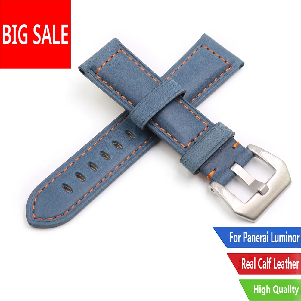 CARLYWET 22 24mm Watch Band Silver Brushed Buckle Sky Blue Real Leather Replacement Thick Vintage Wrist For Panerai Luminor
CARLYWET 22 24mm Watch Band Silver Brushed Buckle Sky Blue Real Leather Replacement Thick Vintage Wrist For Panerai Luminor