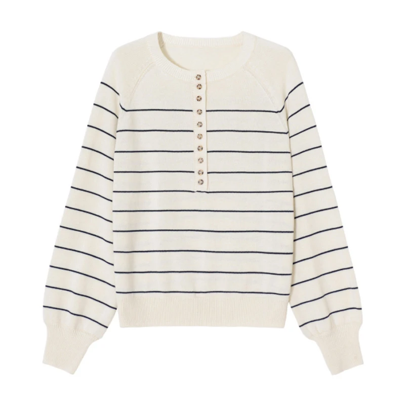 2020 Autumn and Winter Clothes Black and White Striped Sweater Puff Sleeve Top Ladies Loose Long Sleeve Sweater 
2020 Autumn and Winter Clothes Black and White Striped Sweater Puff Sleeve Top Ladies Loose Long Sleeve Sweater