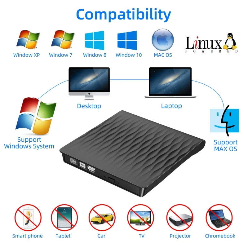 Black/White External CD DVD Drive USB 3.0 External Rewriter Burner Writer High Speed Data Transfer USB Optical Drives
Black/White External CD DVD Drive USB 3.0 External Rewriter Burner Writer High Speed Data Transfer USB Optical Drives