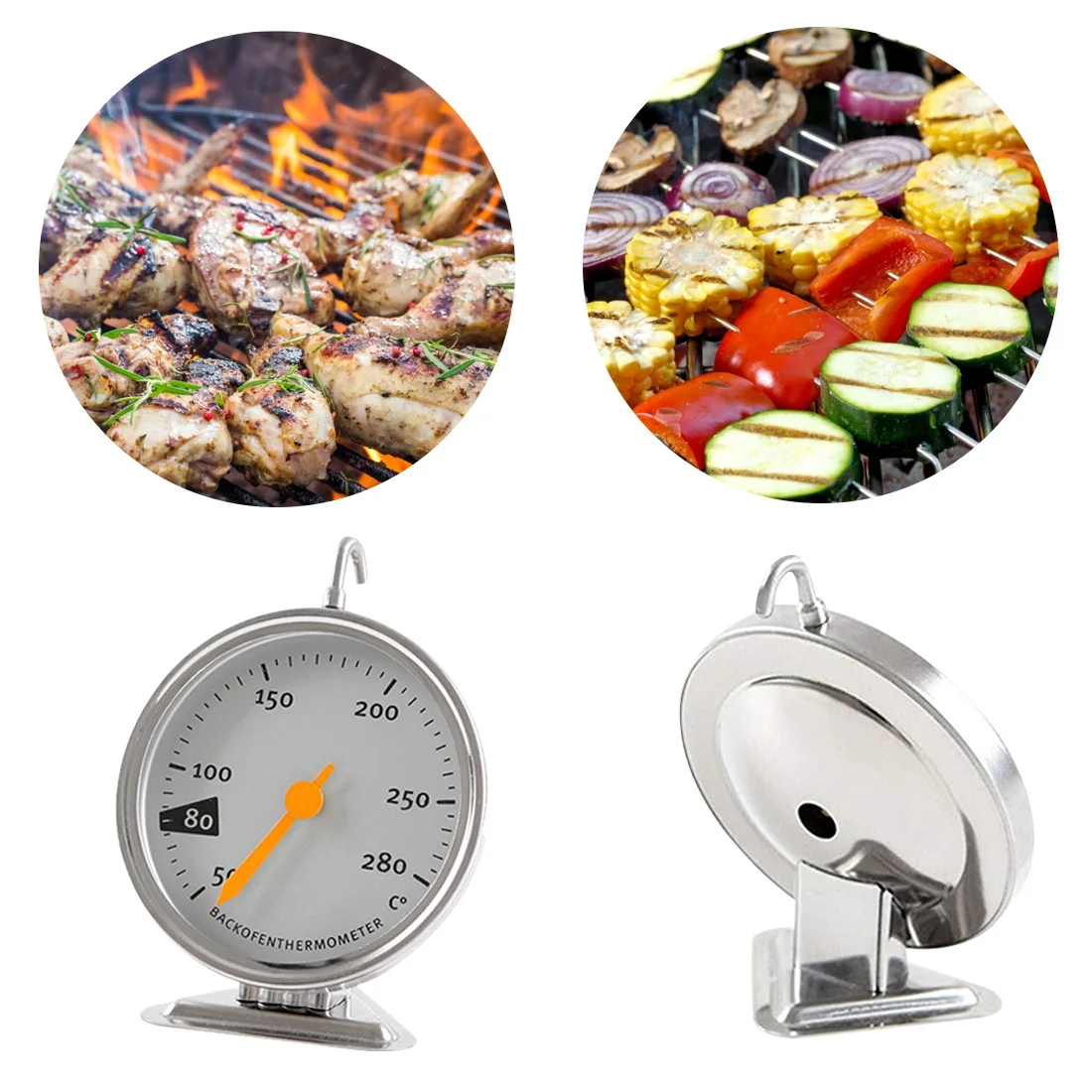 

Термометр из нержавеющей стали для духовки, прибор с большим циферблатом для измерения температуры пищи, выпечки, барбекю, мяса