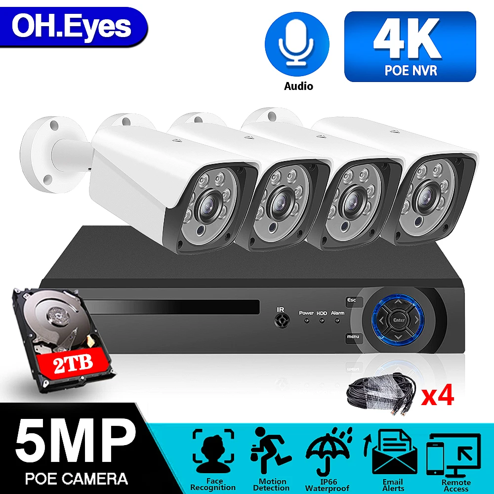 OH.Eyes 4CH 4K Ultra HD POE Network Video Security System 8MP H.265+ NVR With 5MP Weatherproof IP Camera CCTV Security Kit
OH.Eyes 4CH 4K Ultra HD POE Network Video Security System 8MP H.265+ NVR With 5MP Weatherproof IP Camera CCTV Security Kit