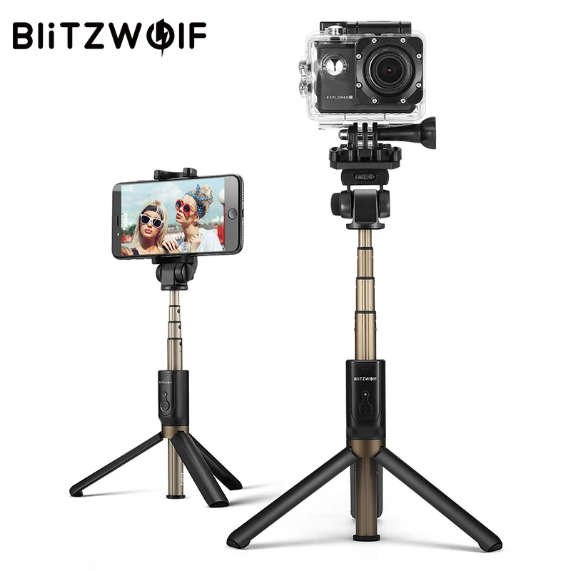 Фото BlitzWolf 4 в 1 BW BS3 Спортивная Bluetooth гарнитура Selfie Stick Выдвижная складная беспроводная(China)