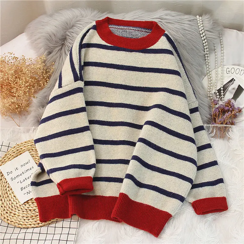 2021 New Lazy Wind Sweater Women Autumn and Winter Loose Stripes Do Not Fade Large Size Sweater Wear Inside Foreign Style Jacket
2021 New Lazy Wind Sweater Women Autumn and Winter Loose Stripes Do Not Fade Large Size Sweater Wear Inside Foreign Style Jacket