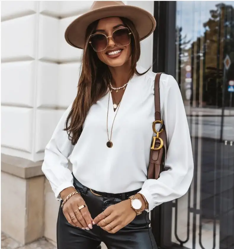 2021 Autumn Elegant Deep V-Neck Solid Blouse Shirts Women Casual Loose Long Sleeve Tops Pullover Office Lady Fashion Sweet Blusa
2021 Autumn Elegant Deep V-Neck Solid Blouse Shirts Women Casual Loose Long Sleeve Tops Pullover Office Lady Fashion Sweet Blusa