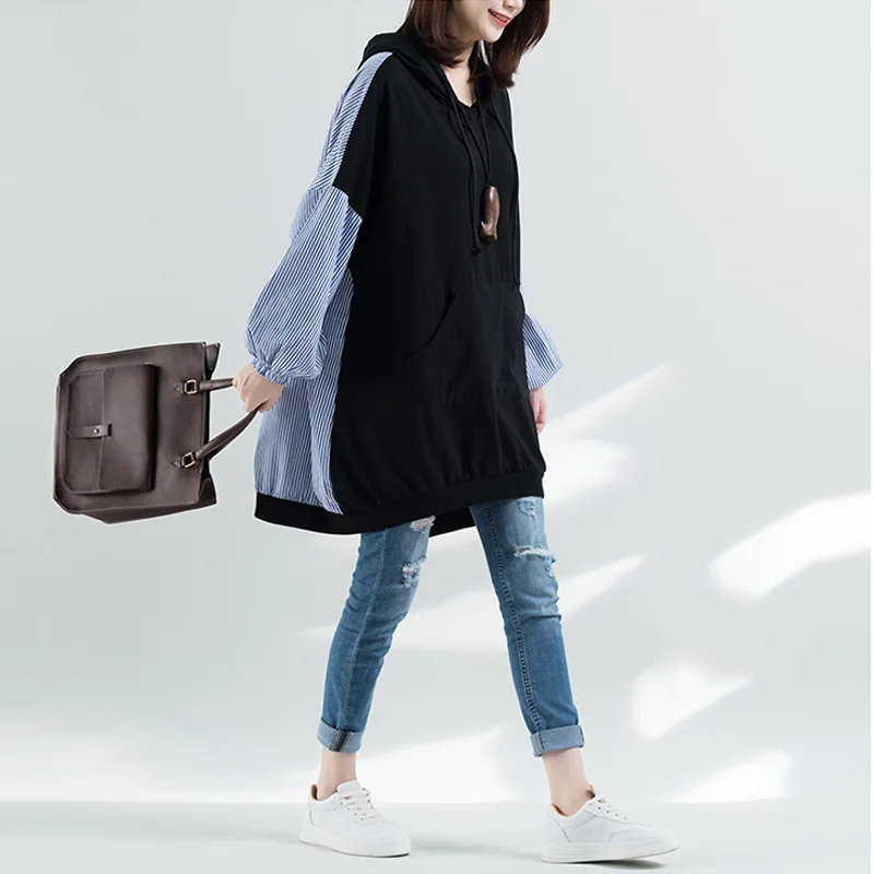 IEQJ 2021 Spring Summer Minimalism New Product Fack Two Large Size Striped Stitching Loose Fashion Cotton Hooded Sweater Women
IEQJ 2021 Spring Summer Minimalism New Product Fack Two Large Size Striped Stitching Loose Fashion Cotton Hooded Sweater Women