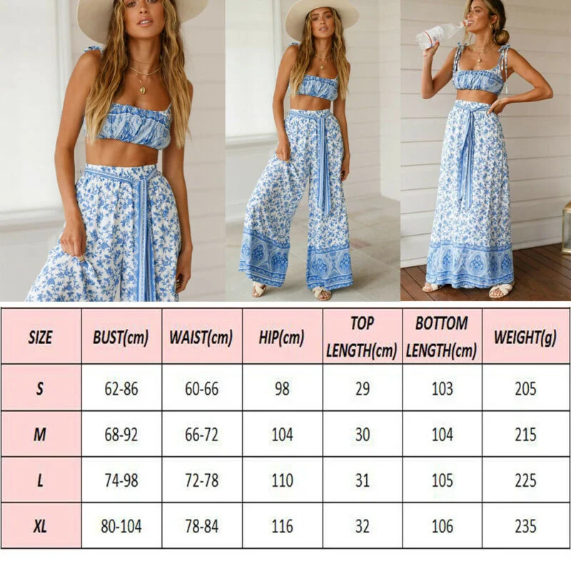 2020 Summer Fashion Women Floral Sleeveless Sling 2 Pieces Bodycon Crop Top+Long Pants Summer Casual Beach Set Outfits
2020 Summer Fashion Women Floral Sleeveless Sling 2 Pieces Bodycon Crop Top+Long Pants Summer Casual Beach Set Outfits