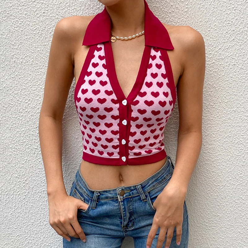 Red Heart Print Cute Y2K Tank Top Sexy Club Women Backless Deep V Neck Slim Halter Tops 2021 Summer Vintage Knitted Sweater Vest
Red Heart Print Cute Y2K Tank Top Sexy Club Women Backless Deep V Neck Slim Halter Tops 2021 Summer Vintage Knitted Sweater Vest