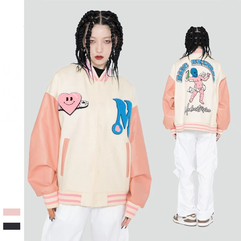 Fashion Couple Tops Autumn and Winter Loose Varsity Jacket Streetwear Hip Hop Angel Embroidery PU Sleeves Men's Baseball Jackets
Fashion Couple Tops Autumn and Winter Loose Varsity Jacket Streetwear Hip Hop Angel Embroidery PU Sleeves Men's Baseball Jackets