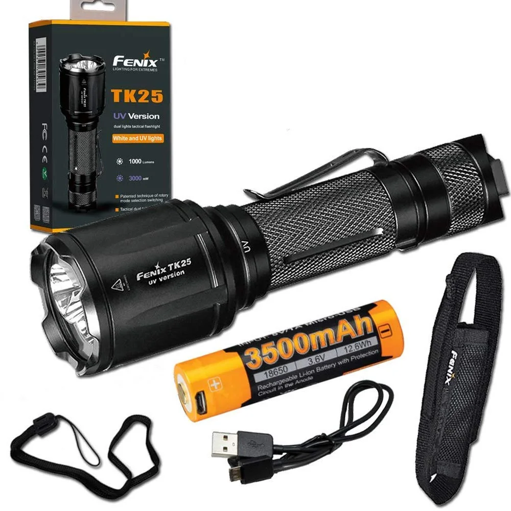 Fenix TK25UV 1000 люменисцентный тактический фонарик (TK25 UV) и 3000 МВт УФ-свет с ARB-L18-3500U