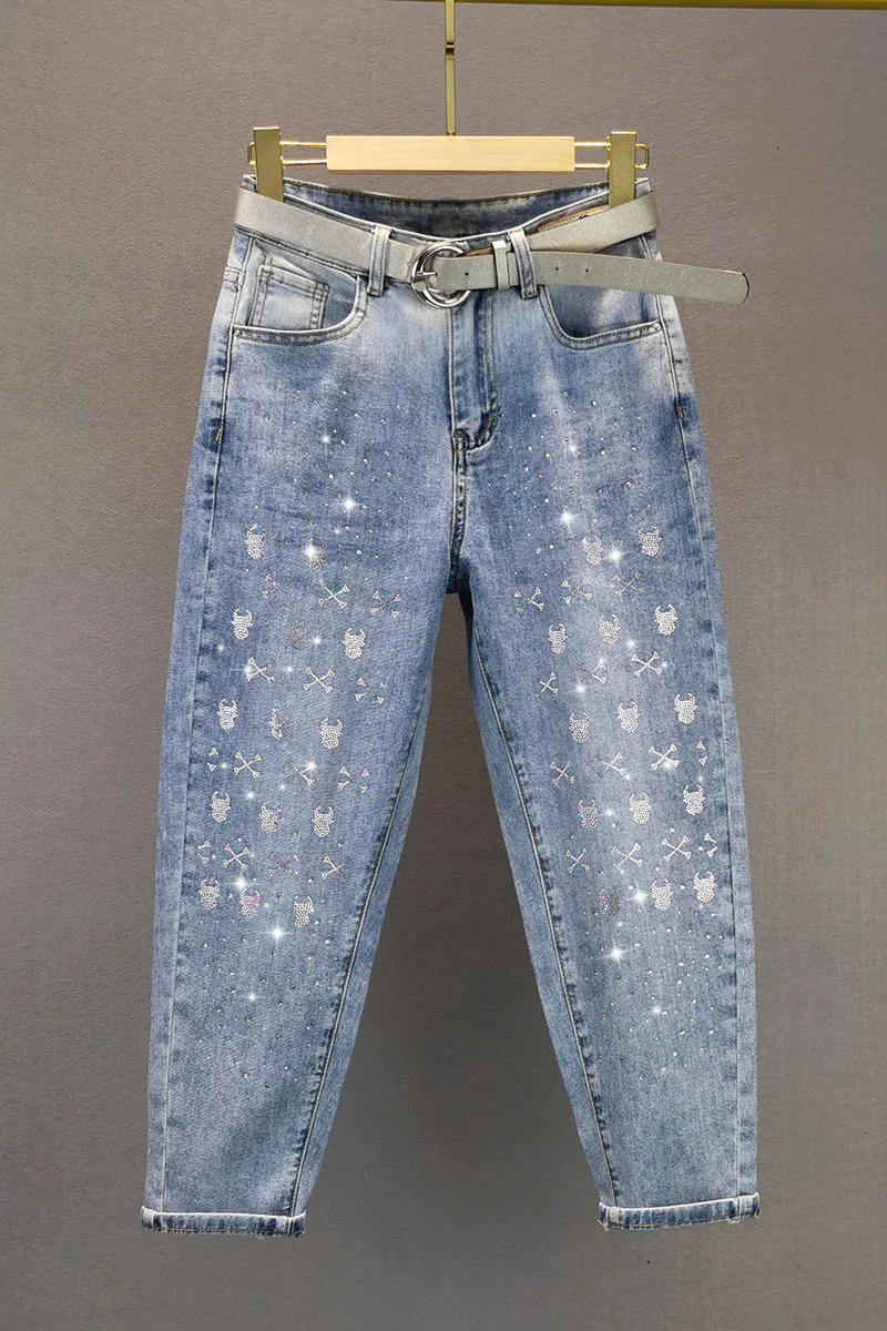 Female Rhinestone Denim Harem Pants Women's Thin 2021 New High Waist Pants Slimming Loose Denim Jeans Pants
Female Rhinestone Denim Harem Pants Women's Thin 2021 New High Waist Pants Slimming Loose Denim Jeans Pants
