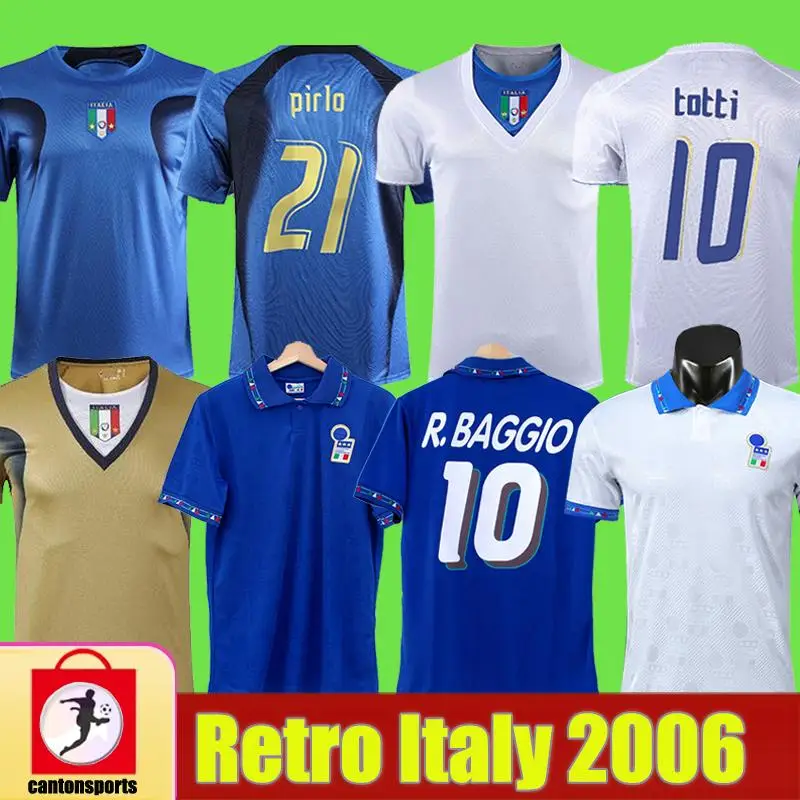 

Retro 1994 Italy ROBERT R. BAGGIO Soccer Jerseys 10#totti 21#pirlo 7# Del Piero Maglie 1986 1996 1998 2006 Football T-Shirts