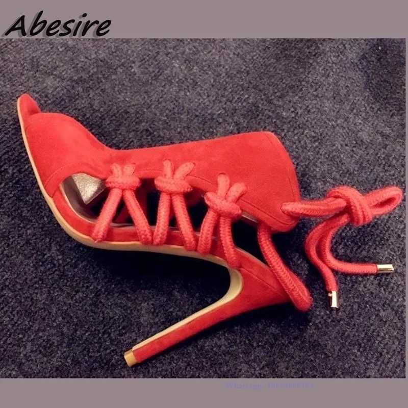 Abesire New High Heels Women Sandals Red Peep Cross Tied Cut Out Women's Sandals Summer Shoes calça masculina Stilettos Big Size
Abesire New High Heels Women Sandals Red Peep Cross Tied Cut Out Women's Sandals Summer Shoes calça masculina Stilettos Big Size
