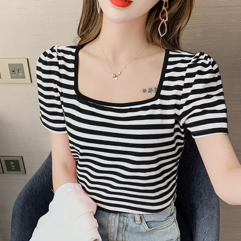 LJSXLS Summer Striped T-shirt Women 2021 Casual Pure Cotton Short Sleeve Tee Shirts Womens Black Korean Fashion T Shirt Femme
LJSXLS Summer Striped T-shirt Women 2021 Casual Pure Cotton Short Sleeve Tee Shirts Womens Black Korean Fashion T Shirt Femme