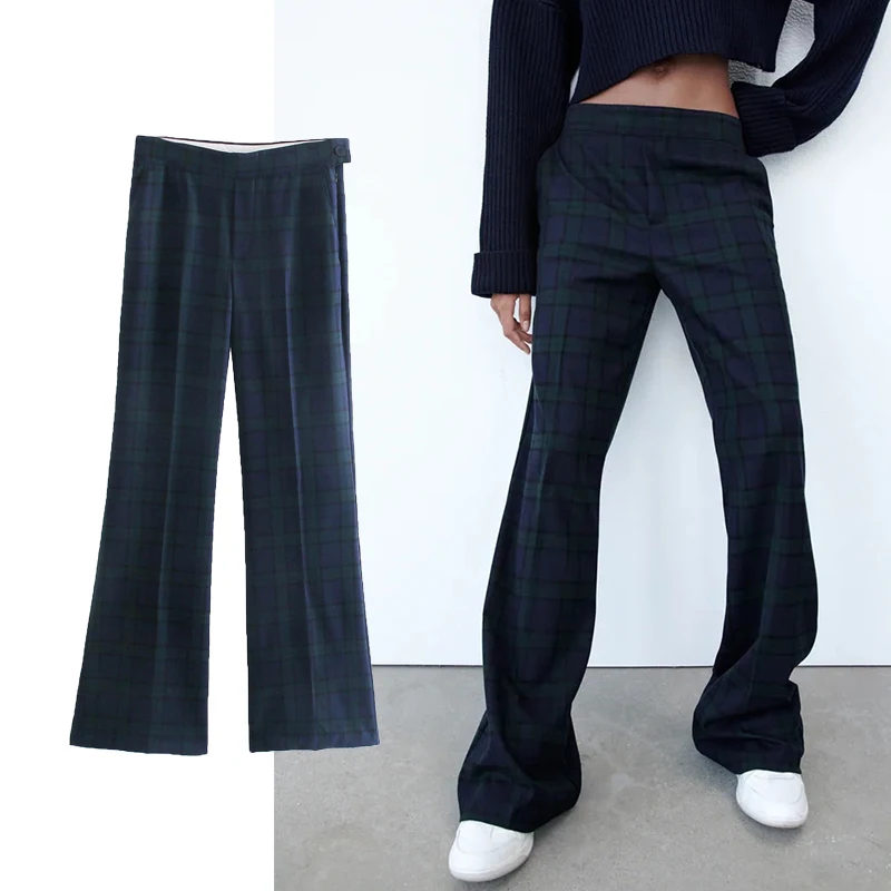 Женские длинные брюки в клетку ZA, прямые широкие брюки на молнии с карманами, весна-осень 2021 
Женские длинные брюки в клетку ZA, прямые широкие брюки на молнии с карманами, весна-осень 2021