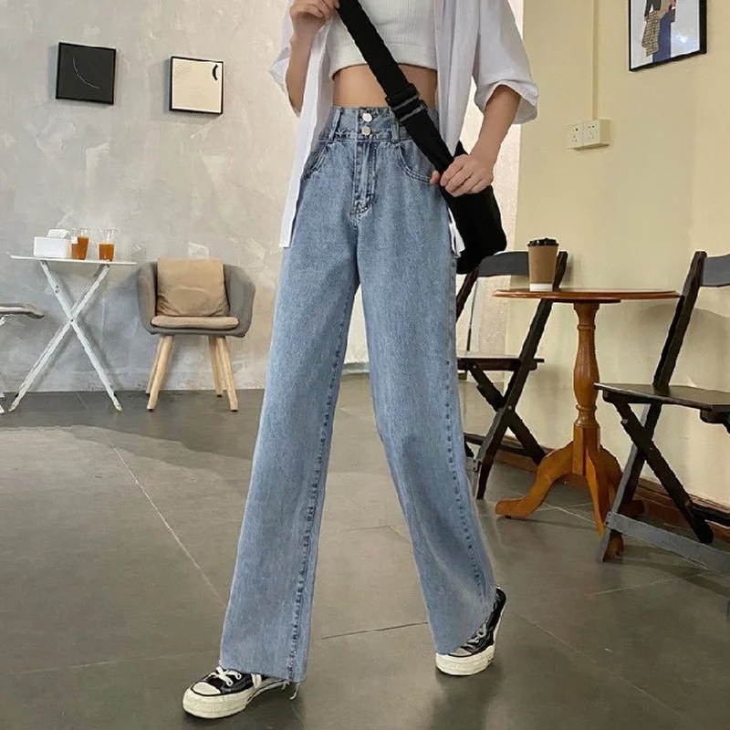 SHZQ New Casual Pockets Blue Demin Pants Wide Leg Straight Trousers for Women Simple Women Basic High Waist Women Jeans
SHZQ New Casual Pockets Blue Demin Pants Wide Leg Straight Trousers for Women Simple Women Basic High Waist Women Jeans