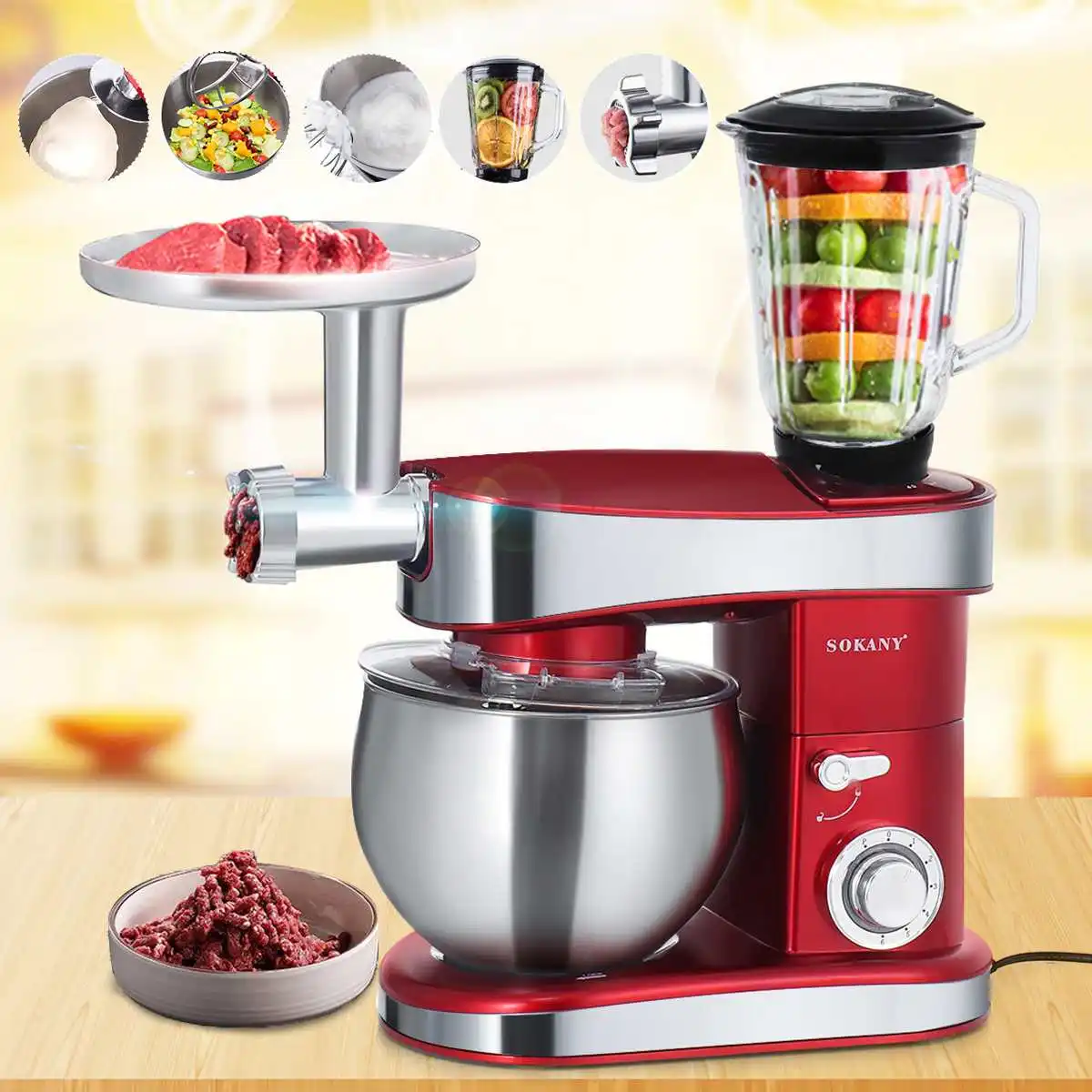 5 IN 1 Food Processor Meat Grinder Automatic Blender Juicer Cake Dough Mixers Cream Egg Whisk 1200W & Stainless Steel 6.5L Bowl
5 IN 1 Food Processor Meat Grinder Automatic Blender Juicer Cake Dough Mixers Cream Egg Whisk 1200W & Stainless Steel 6.5L Bowl
