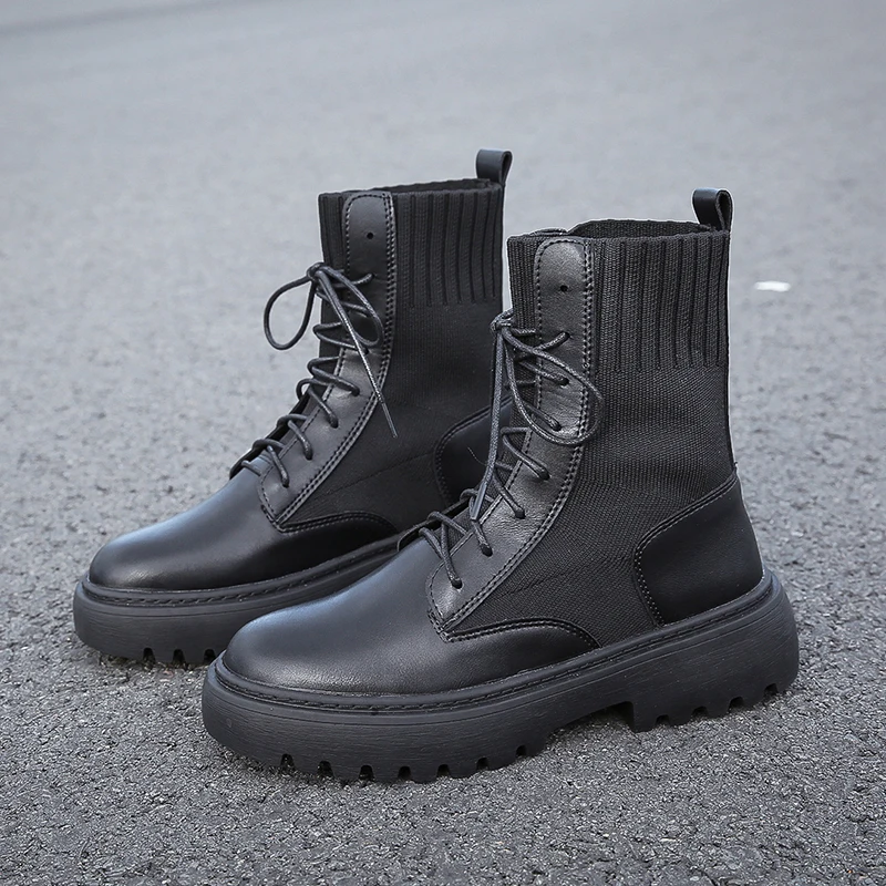 Lace Up Winter Boots Black Knitting Leather Boots Plus Size New Fashion Ankle Boots For Women Shoes Woman Round Toe Botas Mujer
Lace Up Winter Boots Black Knitting Leather Boots Plus Size New Fashion Ankle Boots For Women Shoes Woman Round Toe Botas Mujer