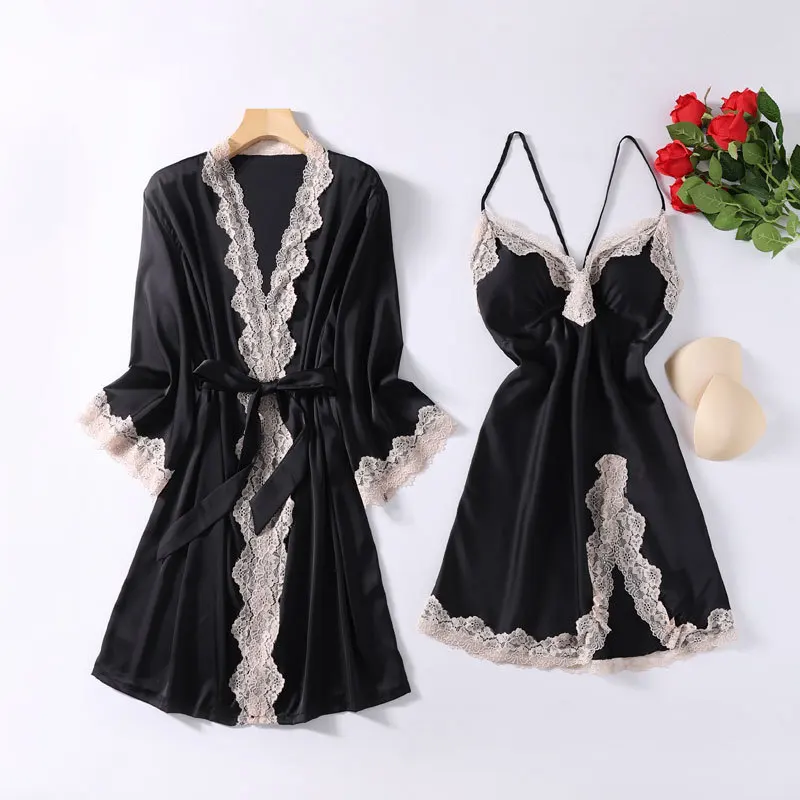 Women Robe Set Sexy Sleepwear Satin Kimono Bathrobe Gown 2021 Summer New Nightwear Faux Silk Intimate Lingerie Home Clothes
Women Robe Set Sexy Sleepwear Satin Kimono Bathrobe Gown 2021 Summer New Nightwear Faux Silk Intimate Lingerie Home Clothes