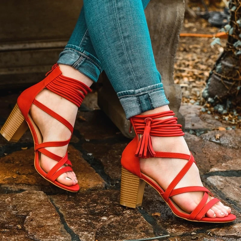 Women Summer Shoes 2020 High Heels Sandals Ankle Wrap Ladies Sandals Sexy Chunky Block Heel Shoes Black Beige Red Big Size 44 45
Women Summer Shoes 2020 High Heels Sandals Ankle Wrap Ladies Sandals Sexy Chunky Block Heel Shoes Black Beige Red Big Size 44 45