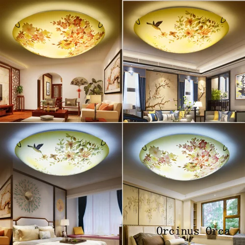 New Chinese style colorful flower and bird ceiling lamp living room study bedroom Chinese creative round led glass ceiling lamp 
New Chinese style colorful flower and bird ceiling lamp living room study bedroom Chinese creative round led glass ceiling lamp