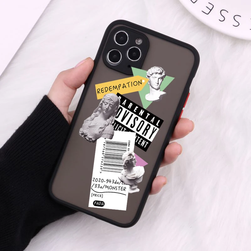 JAMULAR Fashion Art Label David Statue Phone Case For iPhone 13 12 11 Pro XS MAX XR 7 SE X 8 6Plus Clear Hard Cover Matte Fundas | Мобильные