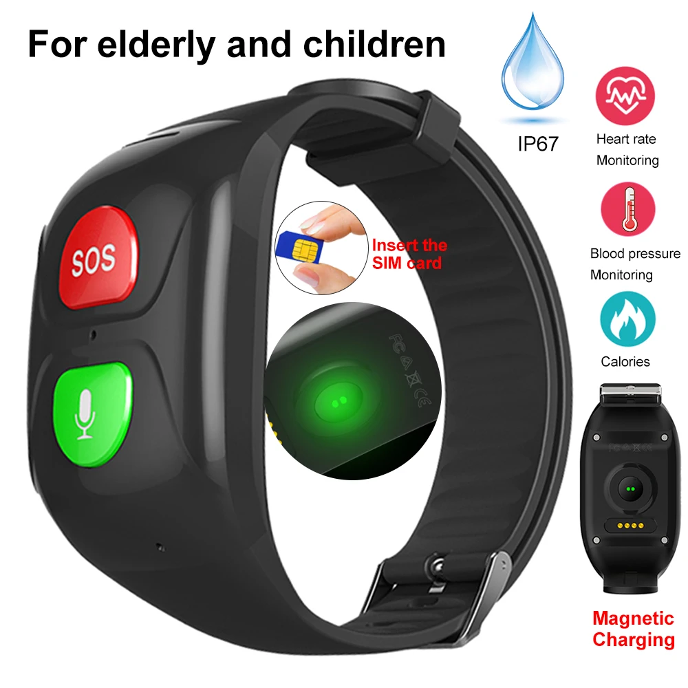 

Смарт-браслет для пожилых, с функцией SOS, Sim-карты, GPS, пульсометром, мониторингом сна, водонепроницаемые наручные часы для детей