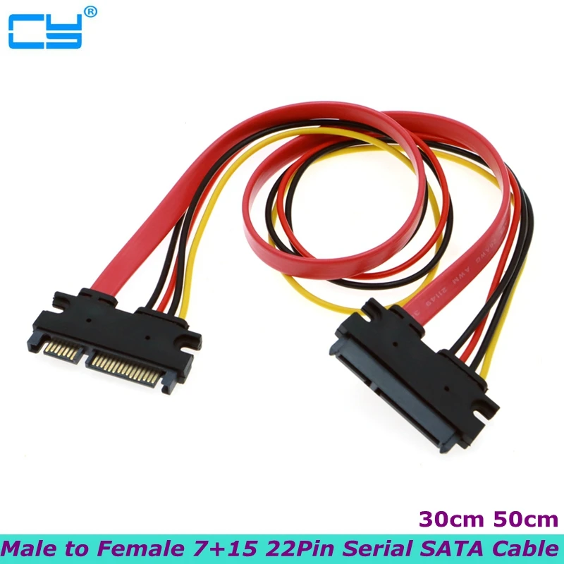 1FT Good Quality 22Pin SATA Cable Male to Female 7+15 Pin Serial ATA Data Power Combo Extension Connector Conterver - купить по