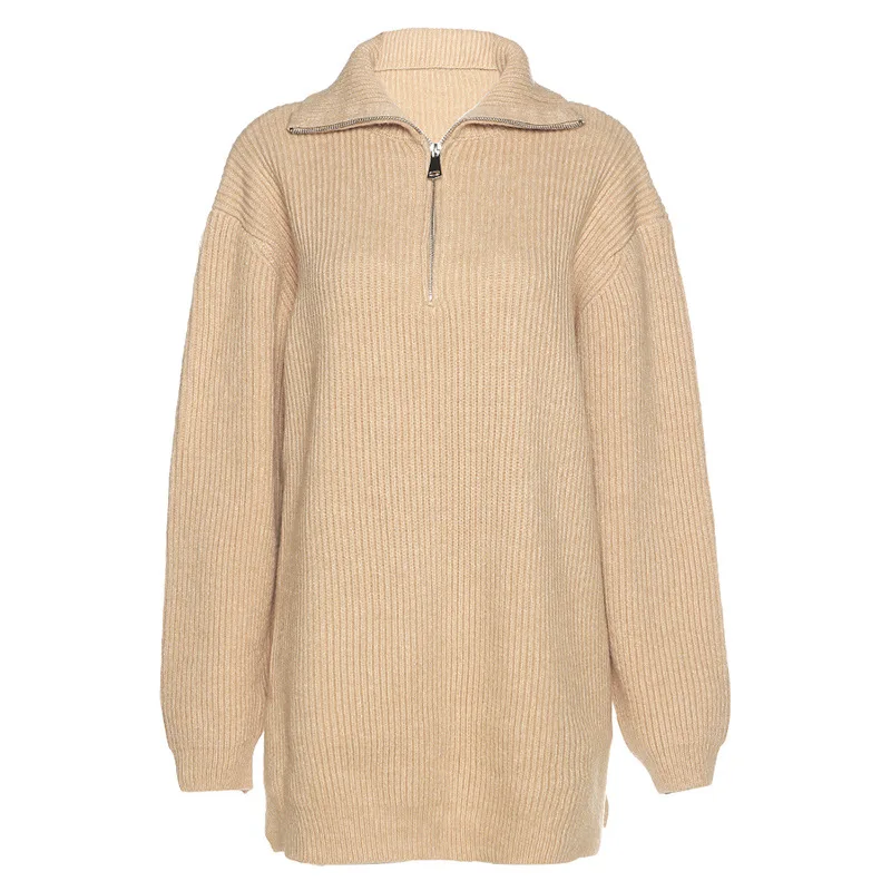 European and American New Style Long-sleeved Half-open Collar Hem Slit Loose and Thin Casual All-match Sweater Women
European and American New Style Long-sleeved Half-open Collar Hem Slit Loose and Thin Casual All-match Sweater Women