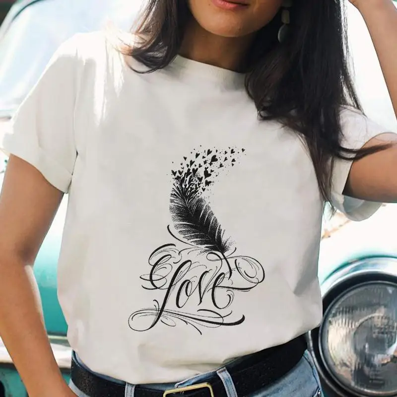 Women Cartoon Feather Lovely Cute T-shirts T Top Shirt Ladies Print Female Graphic Fashion Tee O-neck Short Sleeve T-Shirt
Women Cartoon Feather Lovely Cute T-shirts T Top Shirt Ladies Print Female Graphic Fashion Tee O-neck Short Sleeve T-Shirt