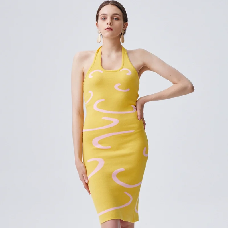 Print Knit Sheath Spaghetti Strap Dresses Woman's Summer 2021 Backless Turtleneck Frenulum Women's Elastic Fabric Long Dress
Print Knit Sheath Spaghetti Strap Dresses Woman's Summer 2021 Backless Turtleneck Frenulum Women's Elastic Fabric Long Dress
