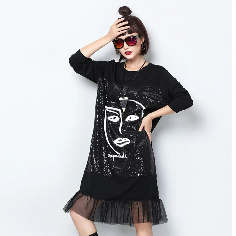Autumn Spring New Europe Fashion Ruffles Print Savor Trumpet Dress Long Sleeve Loose Women's Mesh Patchwork Sequins Dresses
Autumn Spring New Europe Fashion Ruffles Print Savor Trumpet Dress Long Sleeve Loose Women's Mesh Patchwork Sequins Dresses