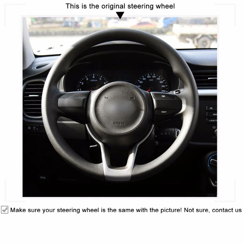DIY Hand-stitched Black Artificial Leather Car Steering Wheel Cover for Kia Rio 2017-2019 Rio5 2019 K2 Picanto Morning | Автомобили и
