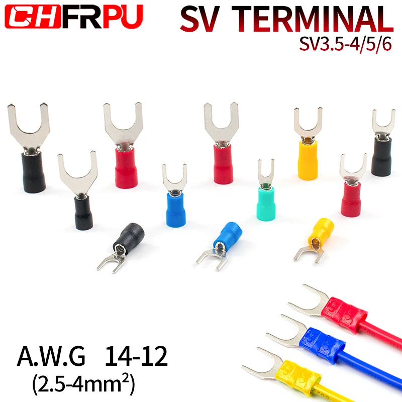 100Pcs SV series Fork Insulated Electrical Wire Crimp Terminals A.W.G 14-12 spade terminals Crimp Wire Connectors
100Pcs SV series Fork Insulated Electrical Wire Crimp Terminals A.W.G 14-12 spade terminals Crimp Wire Connectors