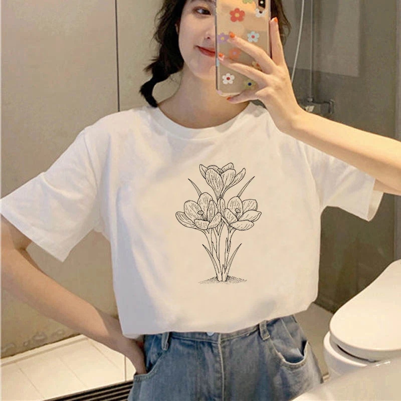 Summer Fashion Shirt Sketch flower Graphic T Shirt Kawaii Women Tops Base O-neck White Tees 90s Fashion Top Tees Female
Summer Fashion Shirt Sketch flower Graphic T Shirt Kawaii Women Tops Base O-neck White Tees 90s Fashion Top Tees Female