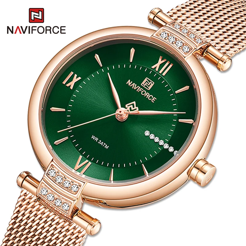 Часы наручные NAVIFORCE женские кварцевые роскошные брендовые зеленые модные