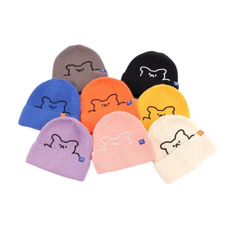 

Шерстяная шапка женская осень-зима новая простая и милая вязаная шапка с мультяшным медведем японская зимняя теплая шапка для студентов