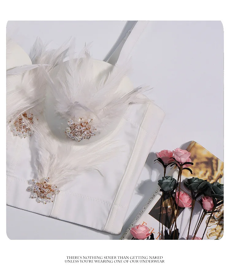 New top quality sexy lady blouse white Camis Beading Feathers Corset Bra tops Nightclub Party Club Clothing Party
New top quality sexy lady blouse white Camis Beading Feathers Corset Bra tops Nightclub Party Club Clothing Party