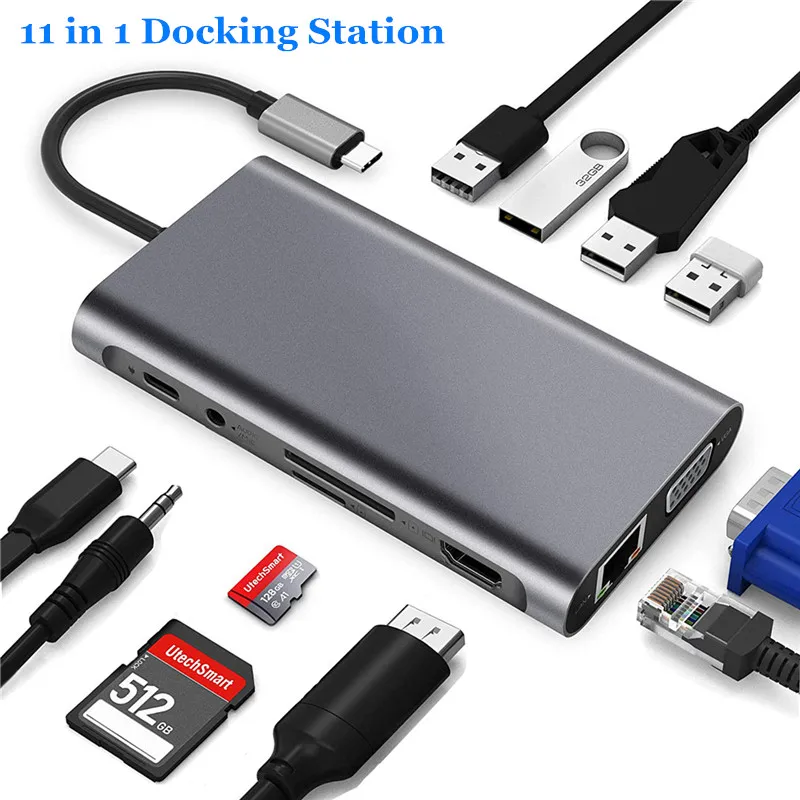 Многофункциональный 11 в 1 док-станции 4K Тип-C USB HUB адаптер USB 3,0 RJ45 VGA PD док-станция для быстрой зарядки зарядное устройство для ноутбука 
Многофункциональный 11 в 1 док-станции 4K Тип-C USB HUB адаптер USB 3,0 RJ45 VGA PD док-станция для быстрой зарядки зарядное устройство для ноутбука