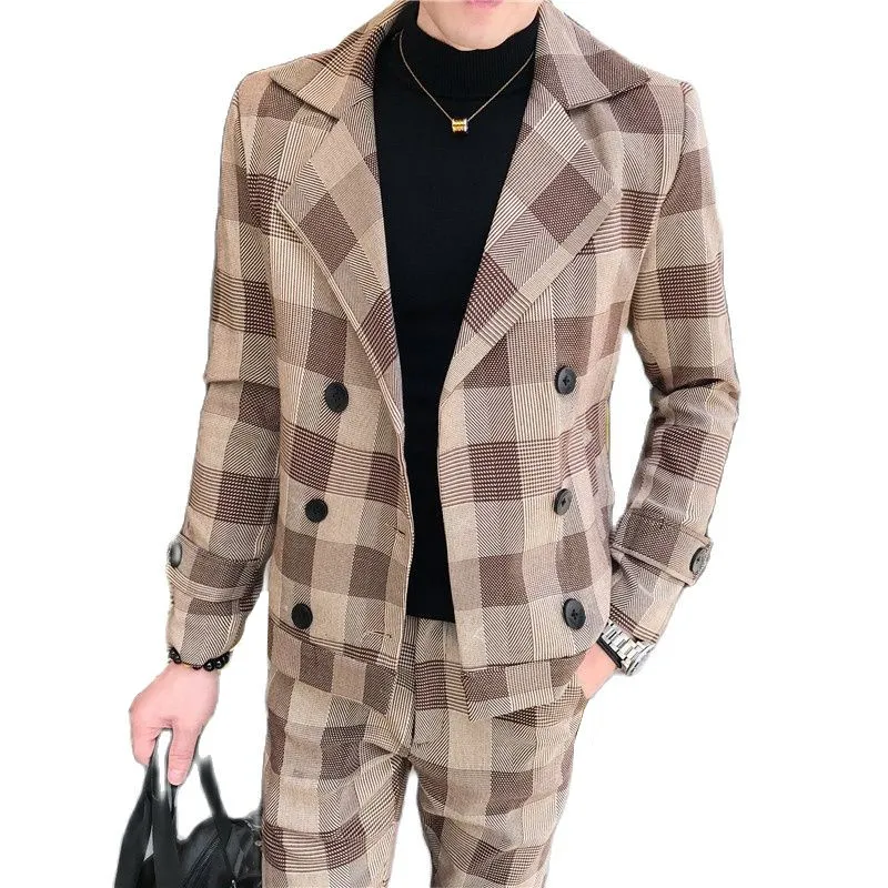 Jacket Pants Autumn Winter Plaid Double Breasted Suit Two Piece Suit Set Male Gentleman Dress Blazers Coat Slim Fit Trousers
Jacket Pants Autumn Winter Plaid Double Breasted Suit Two Piece Suit Set Male Gentleman Dress Blazers Coat Slim Fit Trousers