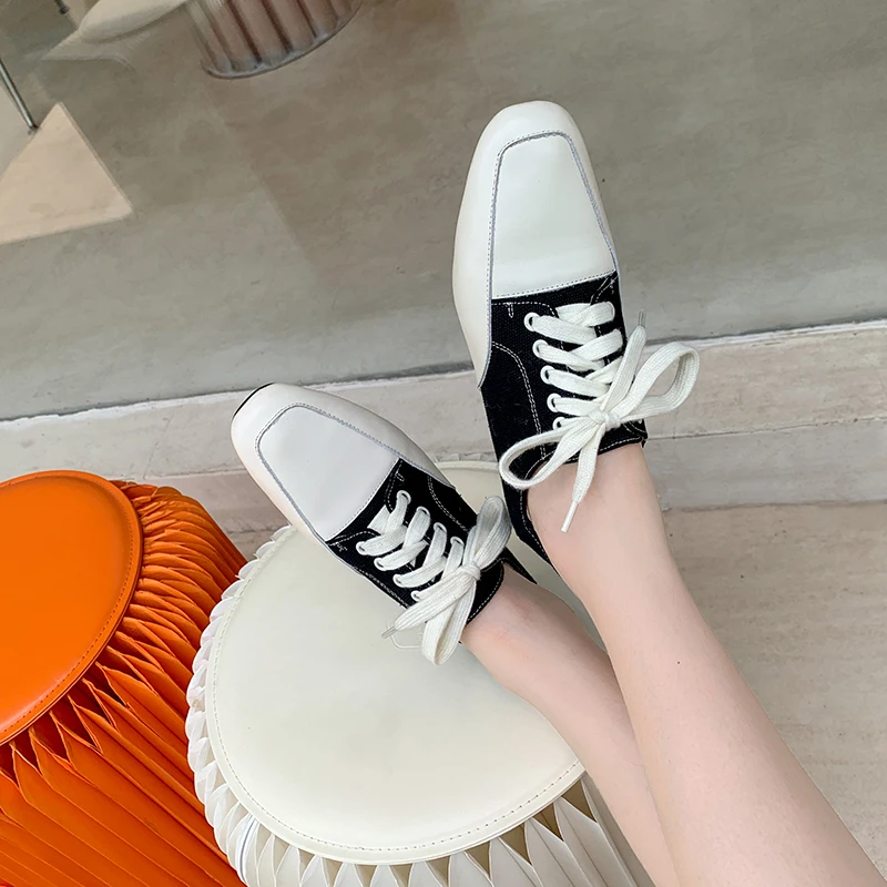 Women's genuine leather canvas patchwork lace-up flats oxfords leisure soft comfortable square toe casual sneakers shoes women 
Women's genuine leather canvas patchwork lace-up flats oxfords leisure soft comfortable square toe casual sneakers shoes women
