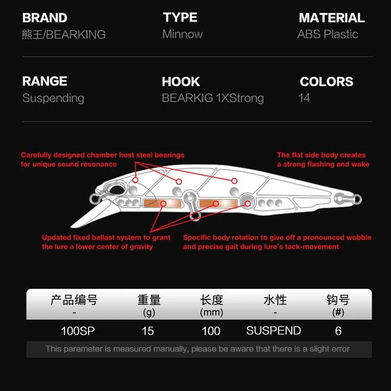 Bearking Lure 10cm 15g Hot Model Fishing Lures Hard Bait 14 Colors For Choose Minnow Quality Professional Minnows Depth 0.8-1.5m
Bearking Lure 10cm 15g Hot Model Fishing Lures Hard Bait 14 Colors For Choose Minnow Quality Professional Minnows Depth 0.8-1.5m