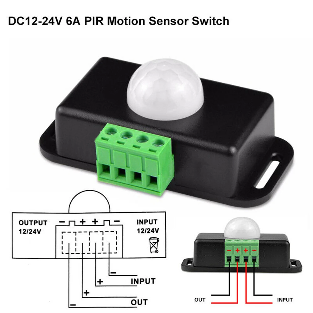 VIPMOON DC12-24V 6A Automatic Adjust PIR Motion Sensor Switch IR Infrared Detector Light Switch Module for LED Strip Light Lamp
VIPMOON DC12-24V 6A Automatic Adjust PIR Motion Sensor Switch IR Infrared Detector Light Switch Module for LED Strip Light Lamp