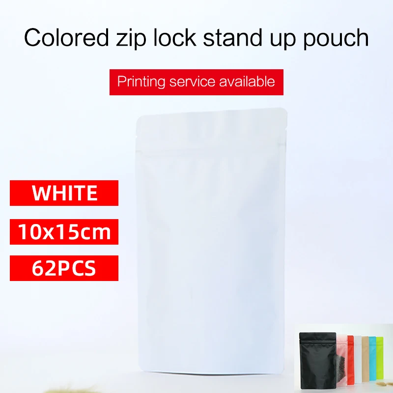 10x15cm 62pcs matte white stand up pouch with zipper aluminum foil zip lock bag colored tea coffee bean food packaging bag
10x15cm 62pcs matte white stand up pouch with zipper aluminum foil zip lock bag colored tea coffee bean food packaging bag