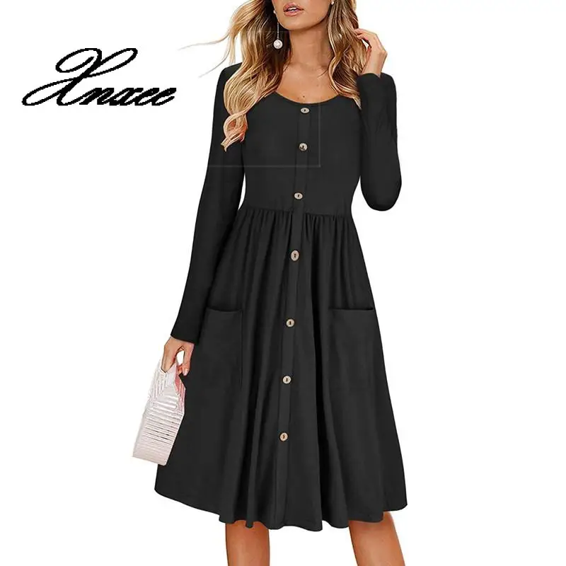 Xnxee O-Neck Pocket Full-Sleeve Dresses Knee-Length Casual Solid A-Line Dress 2020 Autumn Button Fashion Women's Dress
Xnxee O-Neck Pocket Full-Sleeve Dresses Knee-Length Casual Solid A-Line Dress 2020 Autumn Button Fashion Women's Dress