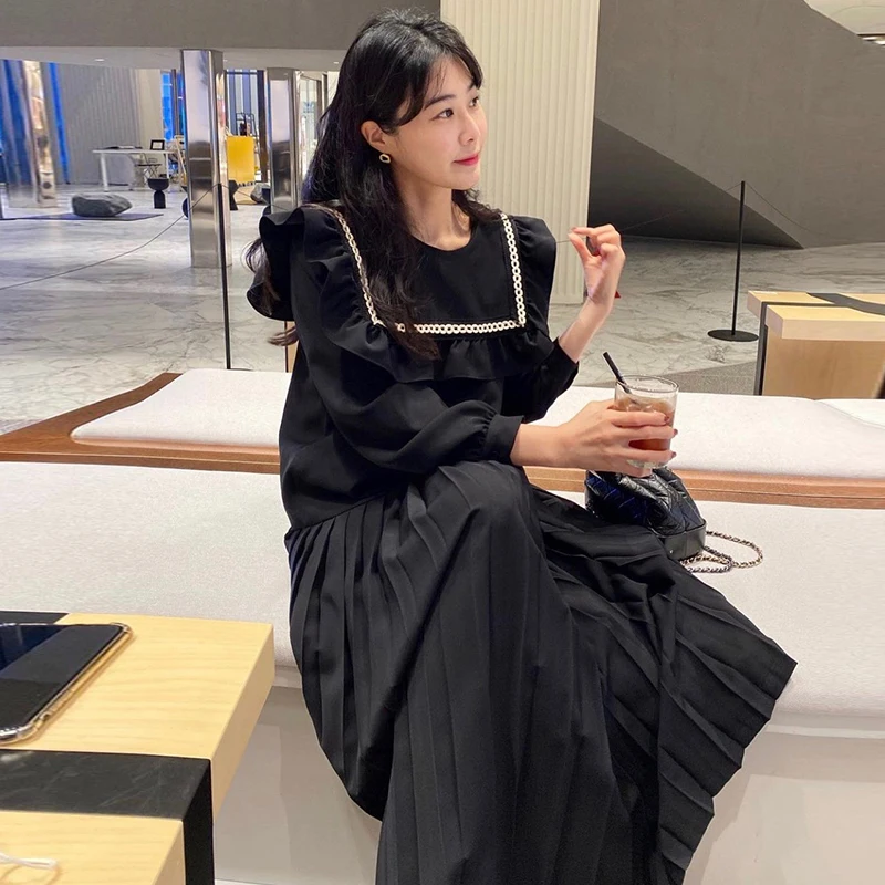 2021 Autumn Winter New Korea Fashion Elegant Retro Simple O Neck Wooden Ear Hit Color Lantern Sleeve Pleated Dress Long Vestidos
2021 Autumn Winter New Korea Fashion Elegant Retro Simple O Neck Wooden Ear Hit Color Lantern Sleeve Pleated Dress Long Vestidos