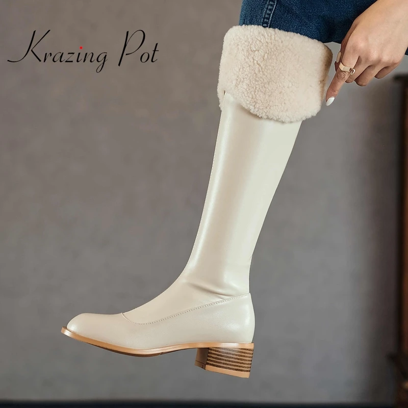 krazing pot large size genuine leather round toe med heel snow boots wool winter keep warm beauty lady cozy thigh high boots L19
krazing pot large size genuine leather round toe med heel snow boots wool winter keep warm beauty lady cozy thigh high boots L19