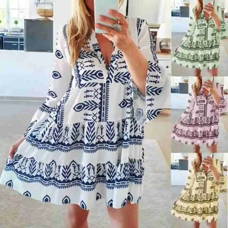 Women Long Sleeve Dresses Summer 2021 Print Flared Sleeves Deep V Mini Dress Casual Loose Beach Dress Party Dresses Beachwear
Women Long Sleeve Dresses Summer 2021 Print Flared Sleeves Deep V Mini Dress Casual Loose Beach Dress Party Dresses Beachwear